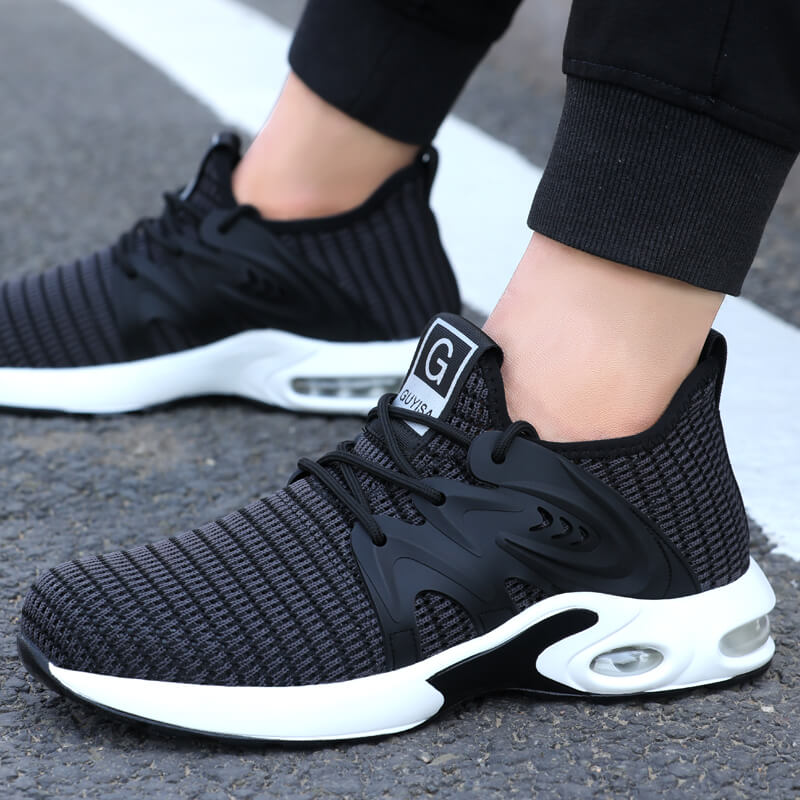 Black Mesh Air Cushioned Industrial Work Shoes Lightweight and Breathable Steel Toe Safety Shoes