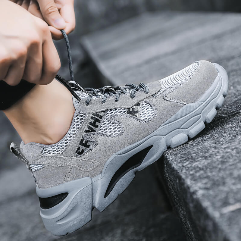 Grey Lightweight Breathable Safety Shoes Men's Women's Anti Puncture Industrial Work Shoes