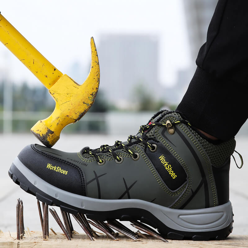 Olive Green Space Leather Thermal Steel Toe Safety Boots Men's Women's Industrial Work Shoes