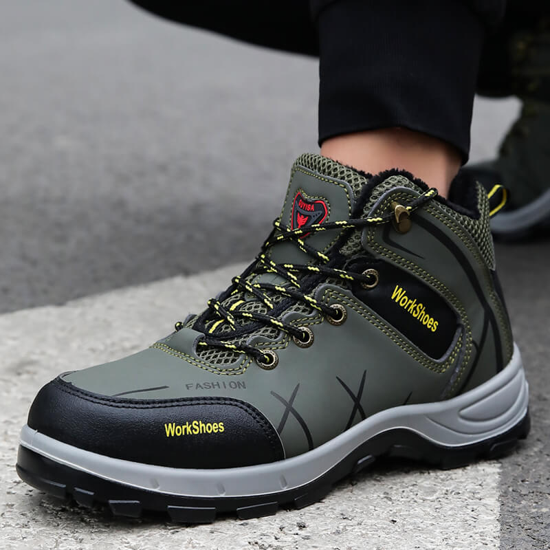 Olive Green Space Leather Thermal Steel Toe Safety Boots Men's Women's Industrial Work Shoes