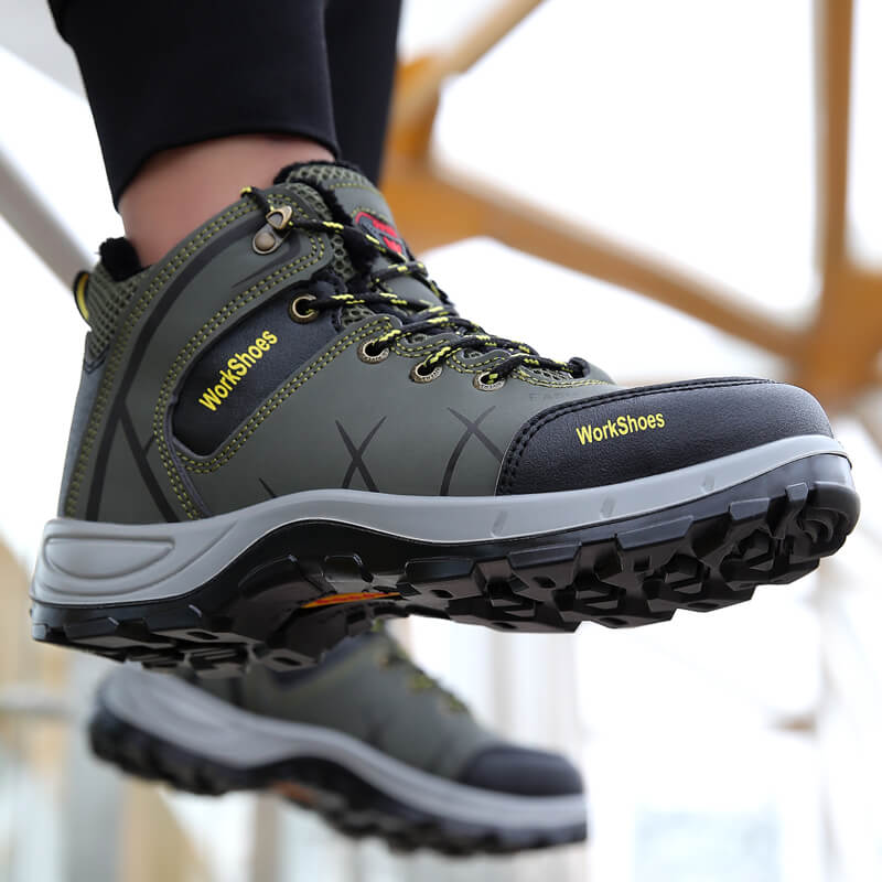 Olive Green Space Leather Thermal Steel Toe Safety Boots Men's Women's Industrial Work Shoes