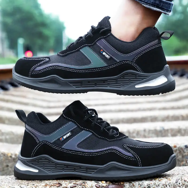 Black Aurora Arch Support Steel Toe Shoes for Men Women Breathable Industrial Work Shoes