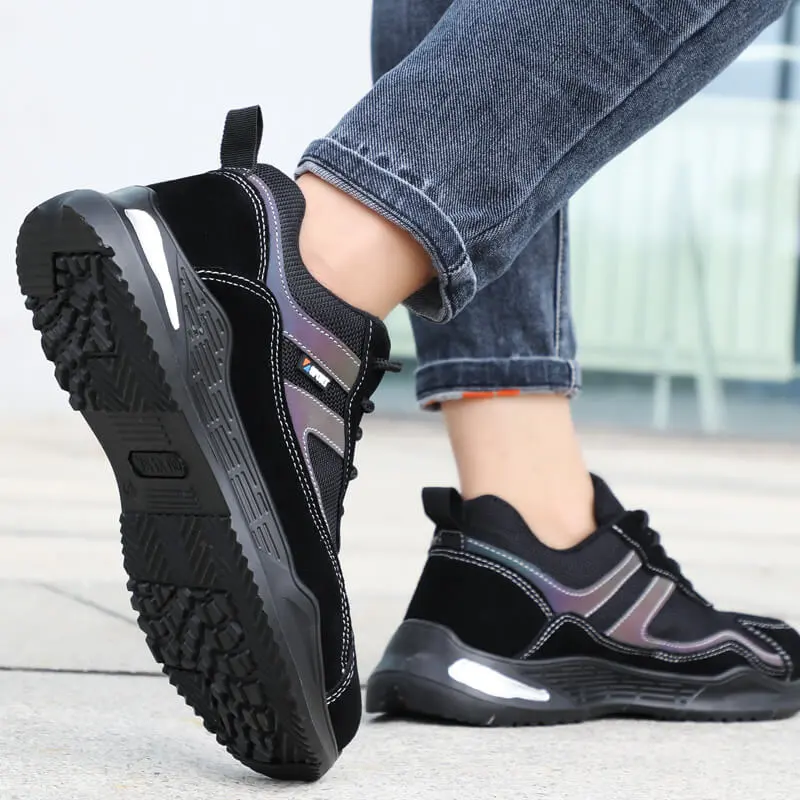 Black Aurora Arch Support Steel Toe Shoes for Men Women Breathable