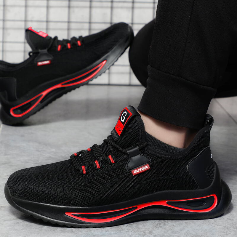 Black Red Steel Toe Safety Shoes Sneakers Lightweight Men's Women's Industrial Work Shoes