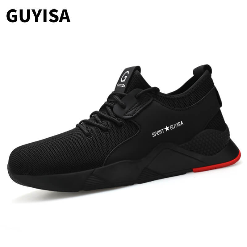 GUYISA 8186 black red fly woven breathable fashion steel toe shoes