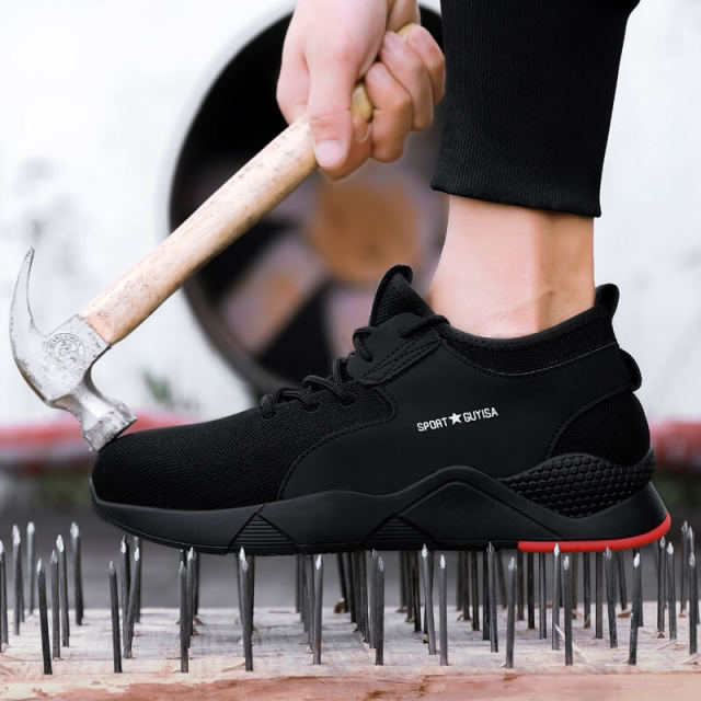 GUYISA 8186 black red fly woven breathable fashion steel toe shoes