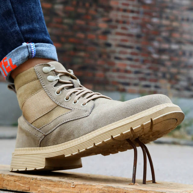 GUYISA breathable steel toed work boots slip resistant work shoes for men