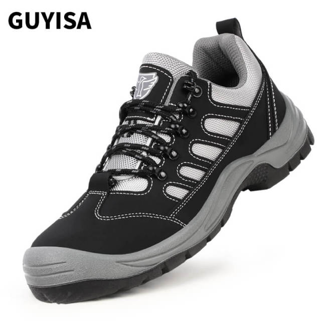 GUYISA steel toe shoes men, safety work reflective  trip puncture proof footwear industrial & construction shoe