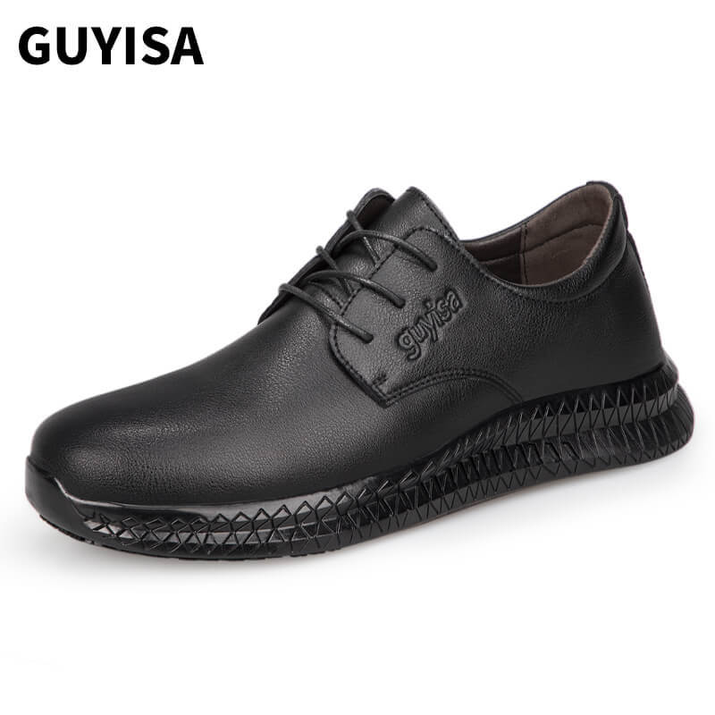 GUYISA mens non slip work shoes restaurant waterproof leather safety shoes