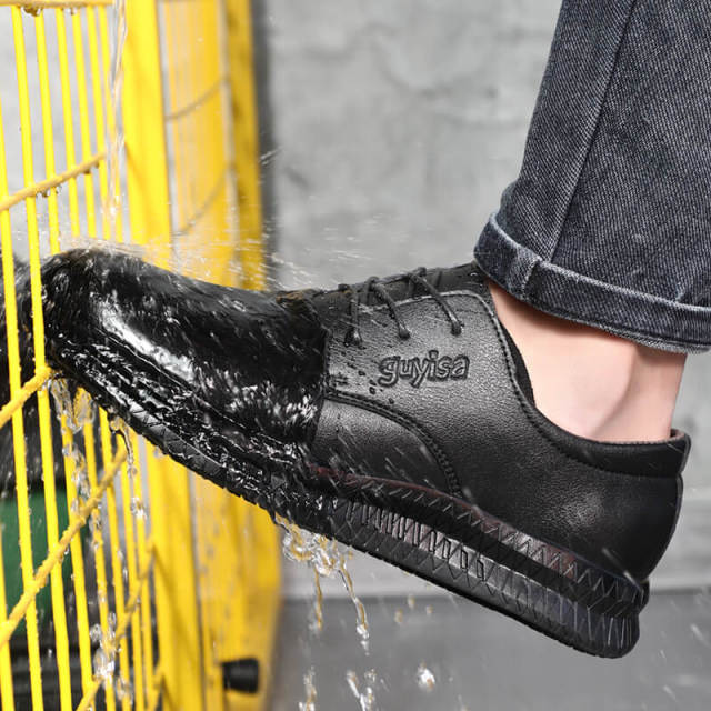 GUYISA mens non slip work shoes restaurant waterproof leather safety shoes