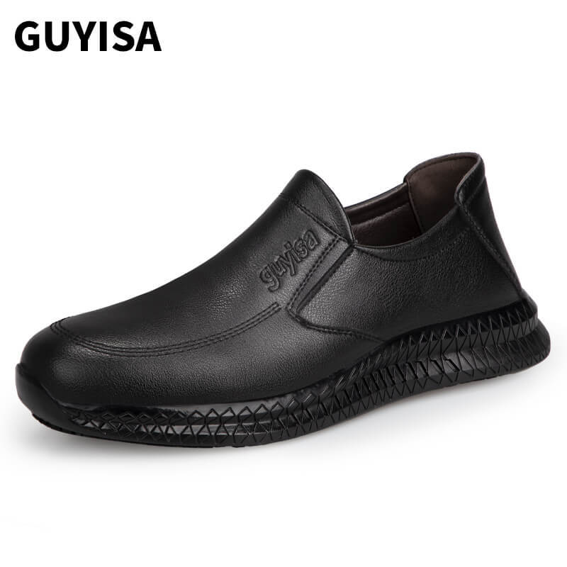 GUYISA mens non slip work shoes restaurant waterproof leather safety shoes