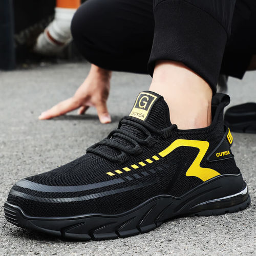 Yellow breathable anti-slip wear resistant rubber soled steel toe safety boots