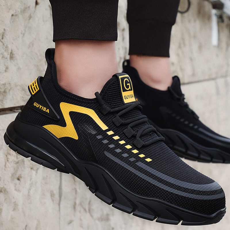 Yellow breathable anti-slip wear resistant rubber soled steel toe safety boots