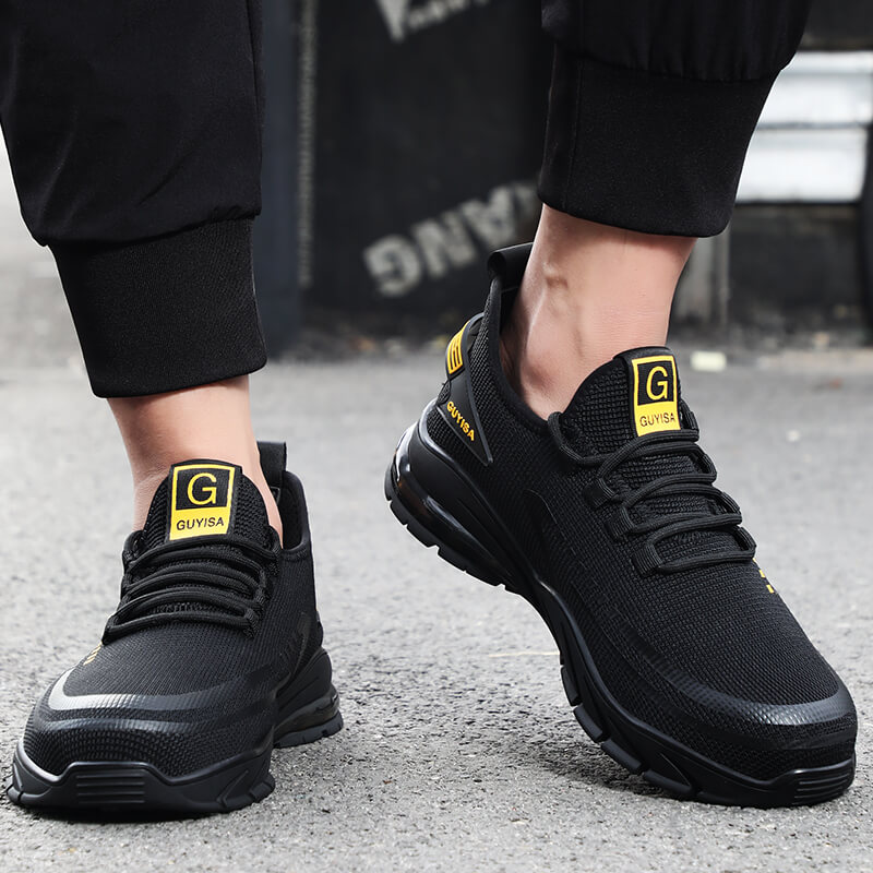 Yellow breathable anti-slip wear resistant rubber soled steel toe safety boots