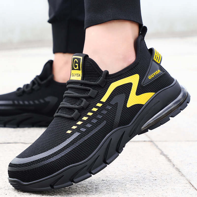 Yellow breathable anti-slip wear resistant rubber soled steel toe safety boots