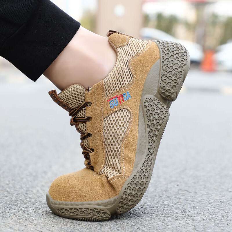 Brown summer breathable wear resistant steel toe safety shoes