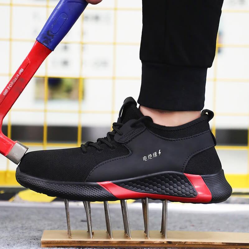 Black comfort wear resistant insulated plastic steel toe electrical shoes