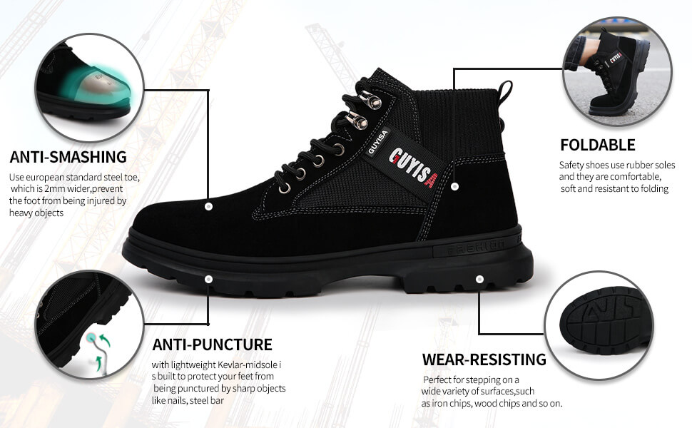 Blak Breathable Mens Womens Industrial Work Boots Protective Steel Toe