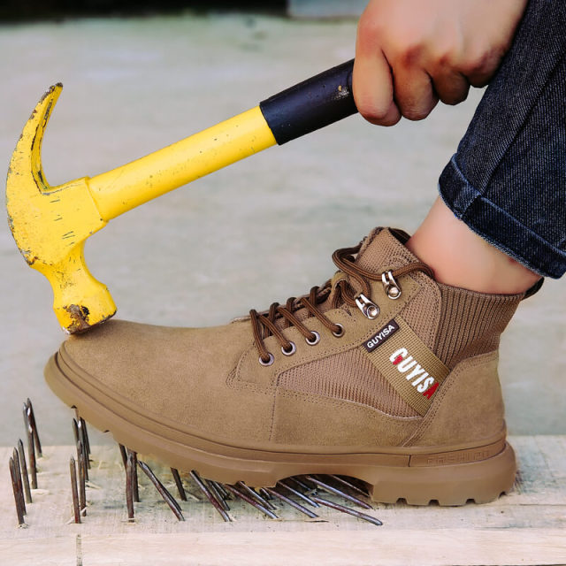 GUYISA 2076 Brown Breathable and Non-Slip Safety Work Shoes