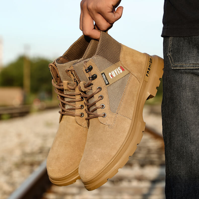 GUYISA 2076 Brown Breathable and Non-Slip Safety Work Shoes