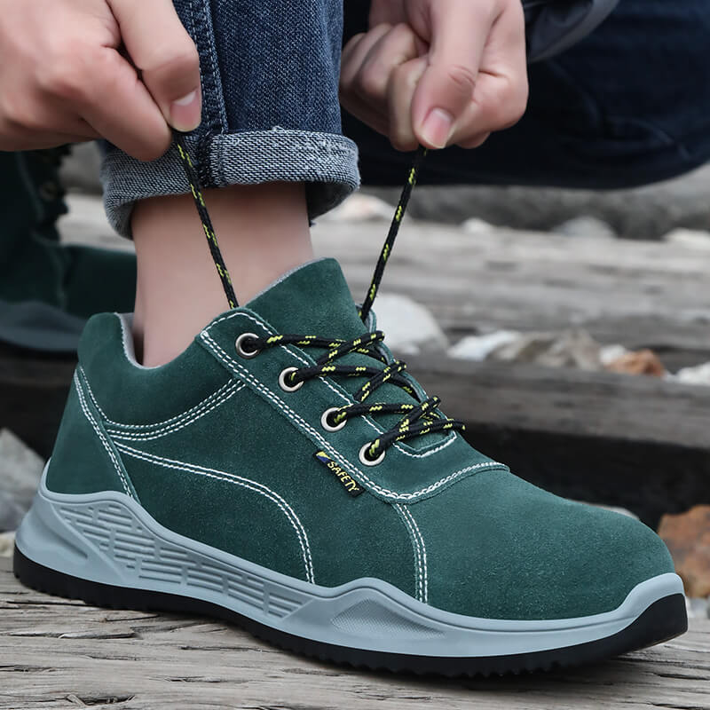 Dark Green Stylish Industrial Protective Shoes Wear-resistant Steel Toe Safety Shoes