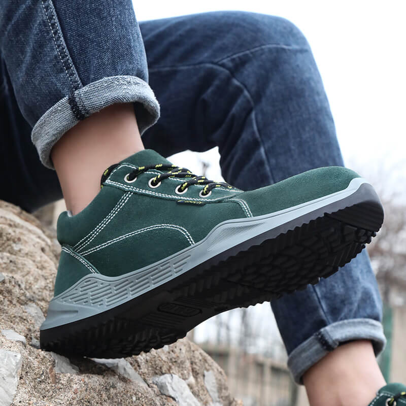 Dark Green Stylish Industrial Protective Shoes Wear-resistant Steel Toe Safety Shoes