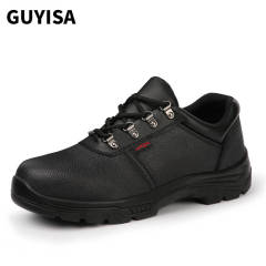 GUYISA 2086 high quality black cowhide steel toe men's work safety shoes