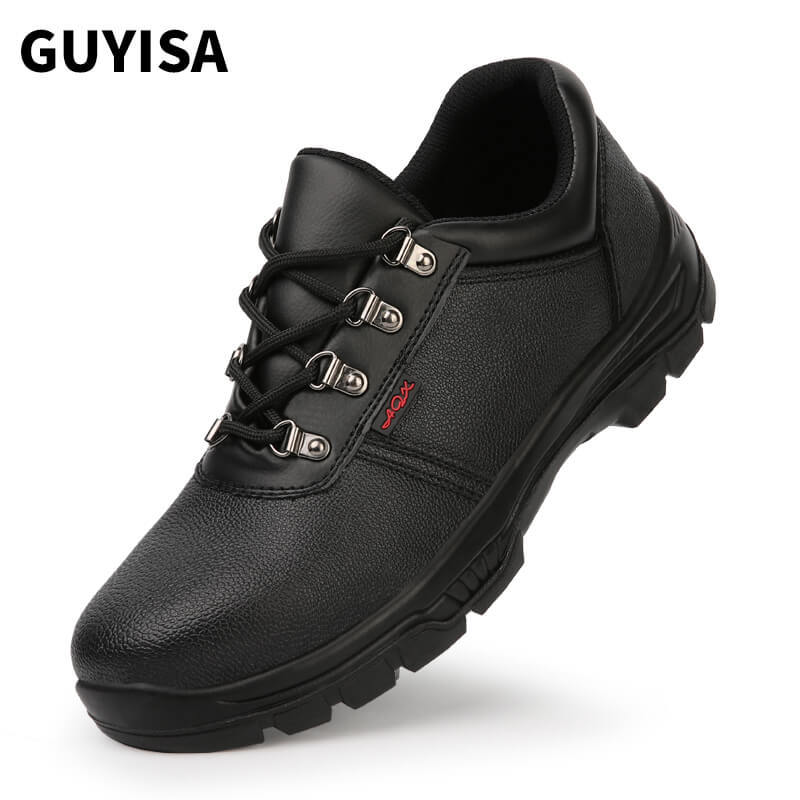GUYISA 2086 high quality black cowhide steel toe men's work safety shoes