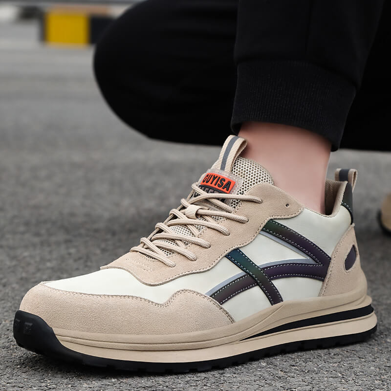 Khaki Soft Suede Safety Work Shoes Men's Women's Stylish Industrial Work Shoes