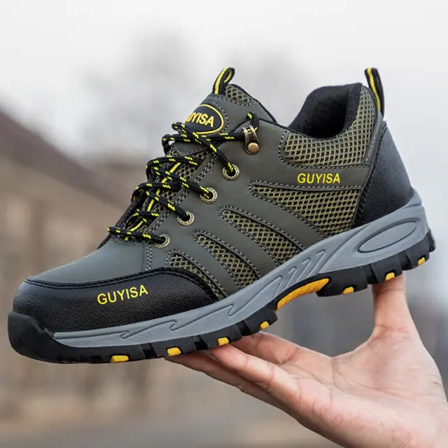 Army Green Space Leather Mesh Breathable Non-Slip Steel Toe Safety