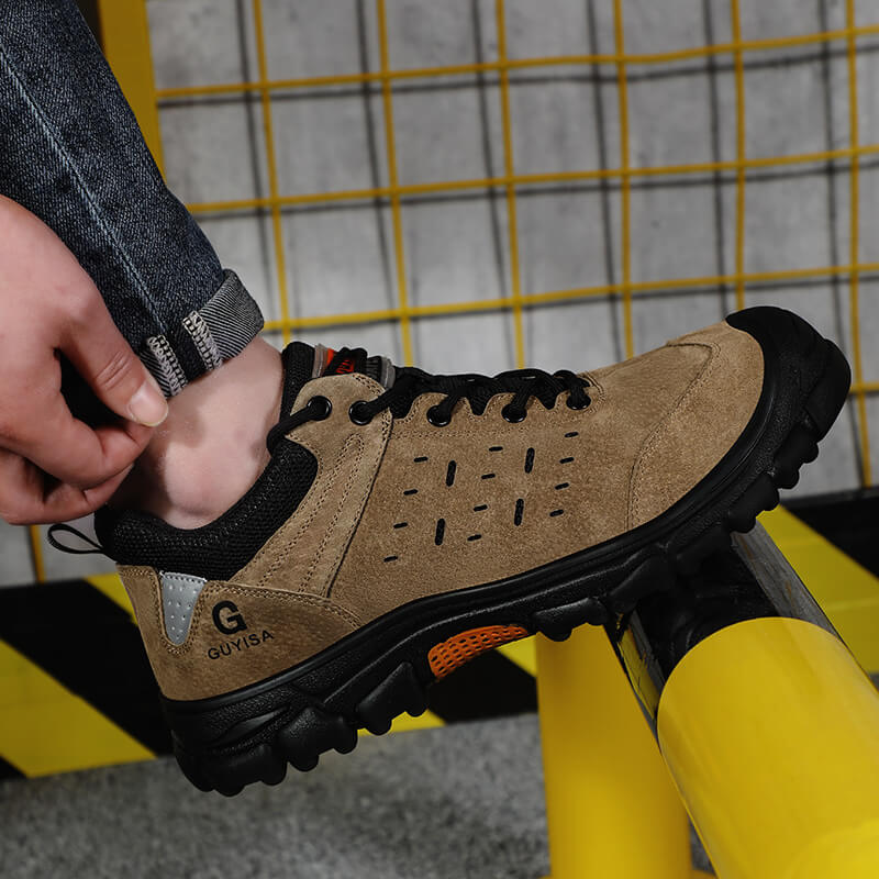 Industrial Work Shoes Rubber Sole Soft Pigskin Safety Lightweight Men's Women's Steel Toe Shoes