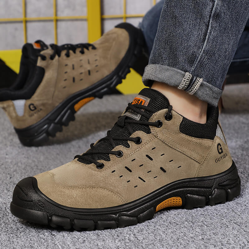 Industrial Work Shoes Rubber Sole Soft Pigskin Safety Lightweight Men's Women's Steel Toe Shoes