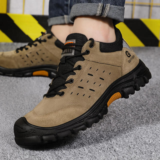 GUYISA 0208 Brown Soft Pigskin Safety Lightweight Plastic Men's Steel Toe Shoes