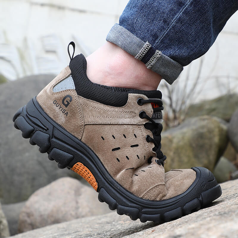 Industrial Work Shoes Rubber Sole Soft Pigskin Safety Lightweight Men's Women's Steel Toe Shoes