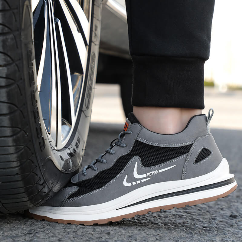 Black Grey Microfiber Leather Breathable Fashion Steel Toe Safety Shoes Men's Women's Industrial Work Shoes