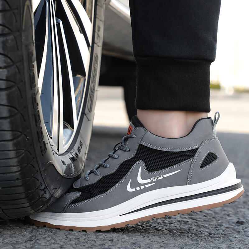 GUYISA 0201 Black Grey Microfiber Leather Breathable Fashion Steel Toe Safety Shoes
