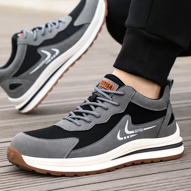 Black Grey Microfiber Leather Breathable Fashion Steel Toe Safety Shoes Men's Women's Industrial Work Shoes