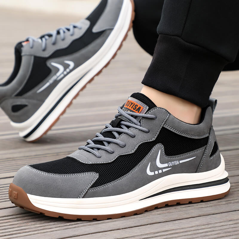 GUYISA 0201 Black Grey Microfiber Leather Breathable Fashion Steel Toe Safety Shoes