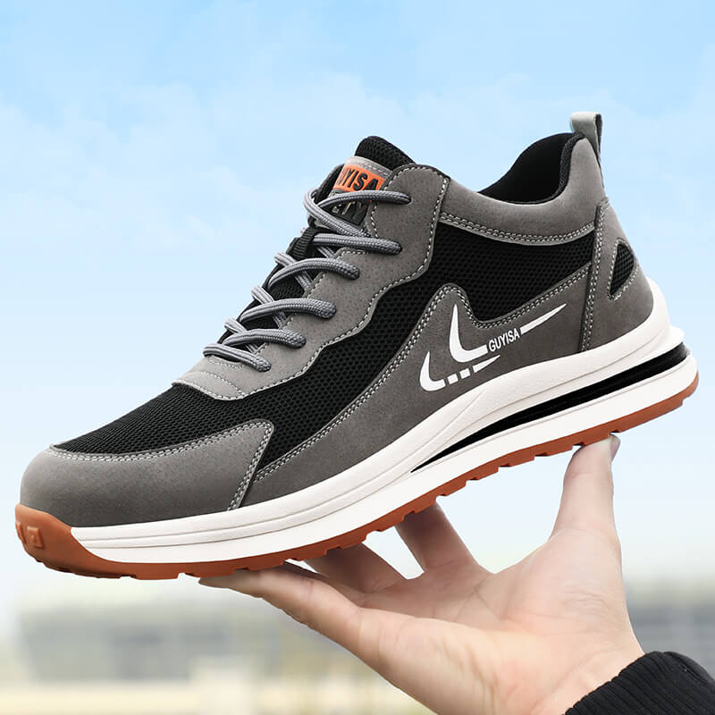 Black Grey Microfiber Leather Breathable Fashion Steel Toe Safety Shoes Men's Women's Industrial Work Shoes