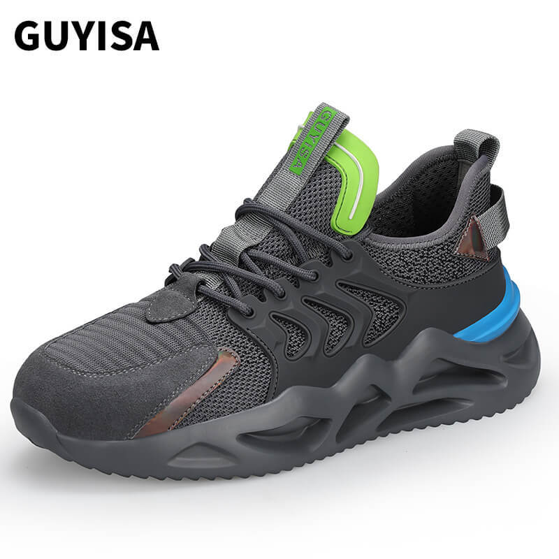 GUYISA 0205 Grey Colorful Breathable Flyknit Fashion Safety Steel Toe Shoes