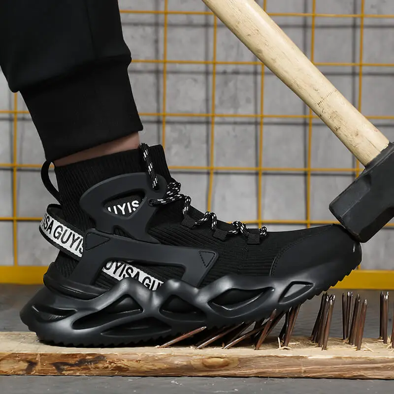 GUYISA 0203 Black Lightweight Breathable Men's Steel Toe Safety Shoes