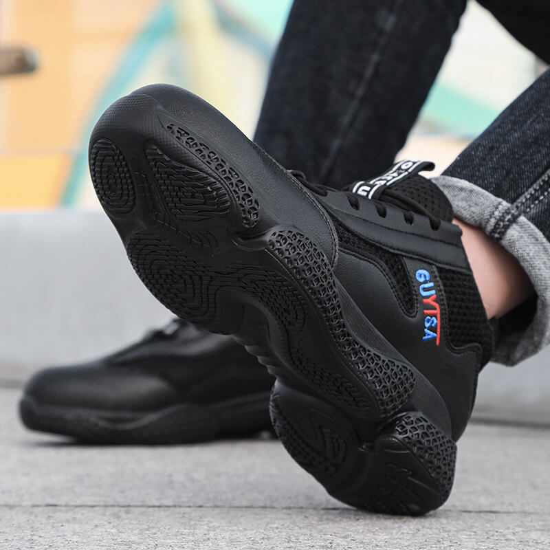Summer breathable leather men's insulated standard plastic toe safety shoes