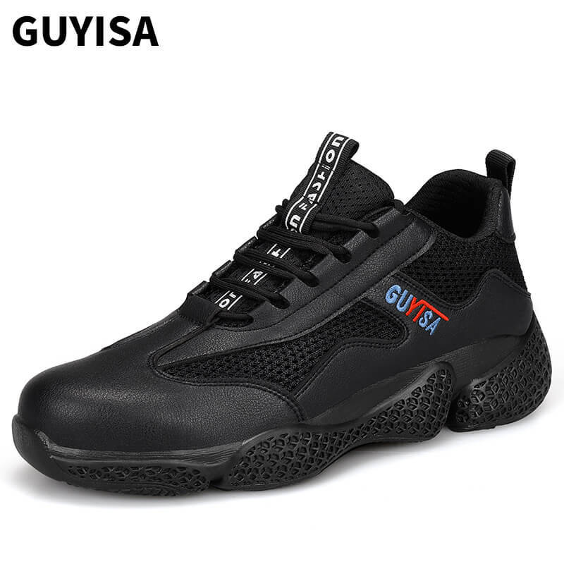 GUYISA 2133T Microfiber Leather Fly Woven Mesh Safety Lightweight Rubber Sole Men's Insulated Standard Plastic Toe Safety Shoes Shoes