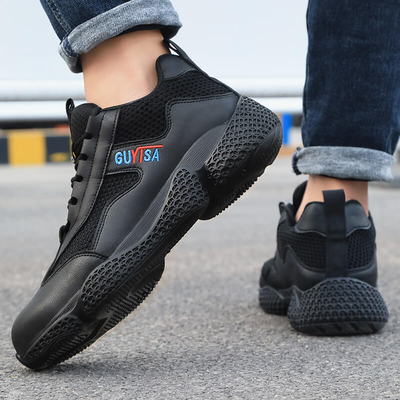 Summer breathable leather men's insulated standard plastic toe safety shoes