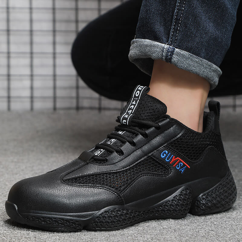 Summer breathable leather men's insulated standard plastic toe safety shoes