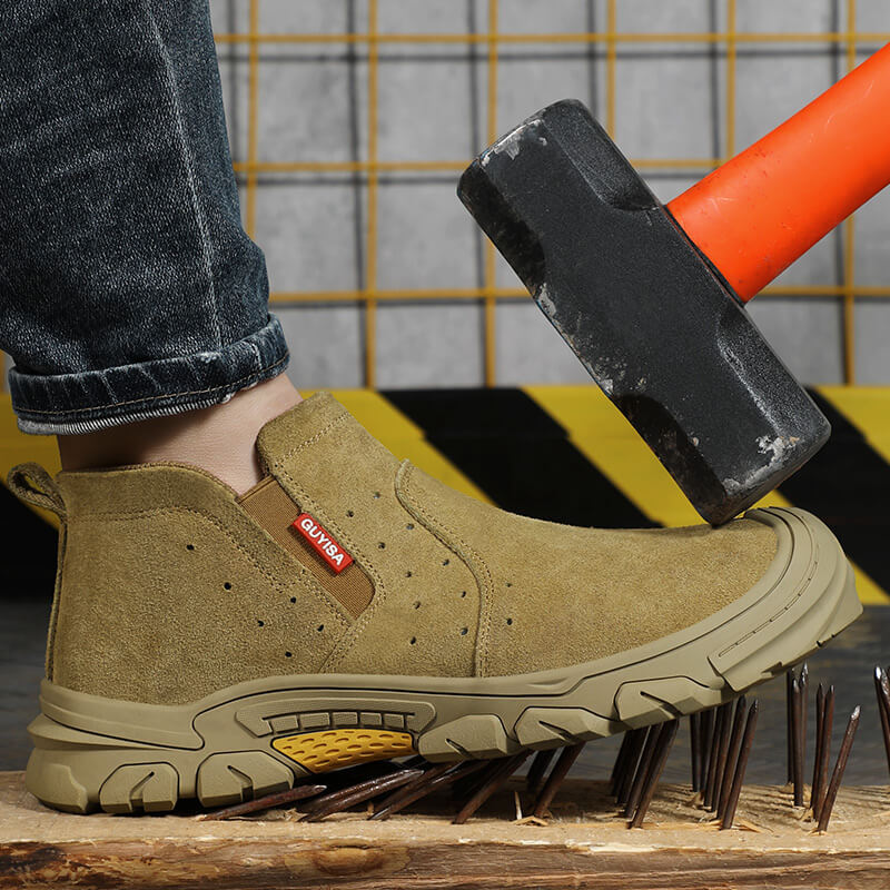 GUYISA 0213YW Brown Suede Safety Lightweight Men's Steel Toe Safety Shoes