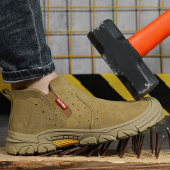 GUYISA 0213YW Brown Suede Safety Lightweight Men's Steel Toe Safety Shoes