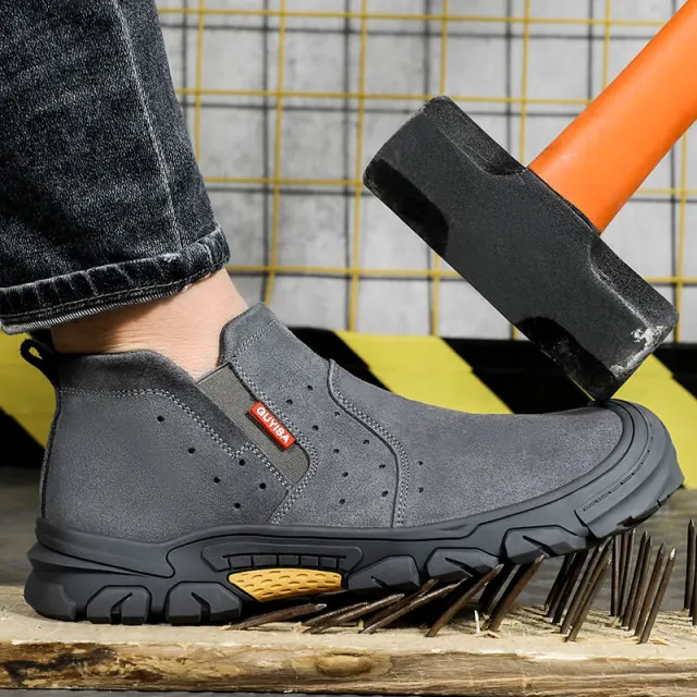 GUYISA 0213 Grey Suede Lightweight Steel Toe Safety Shoes