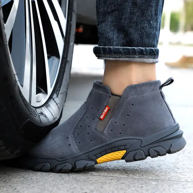 GUYISA 0213 Grey Suede Lightweight Steel Toe Safety Shoes