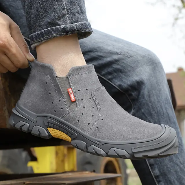 GUYISA 0213 Grey Suede Lightweight Steel Toe Safety Shoes